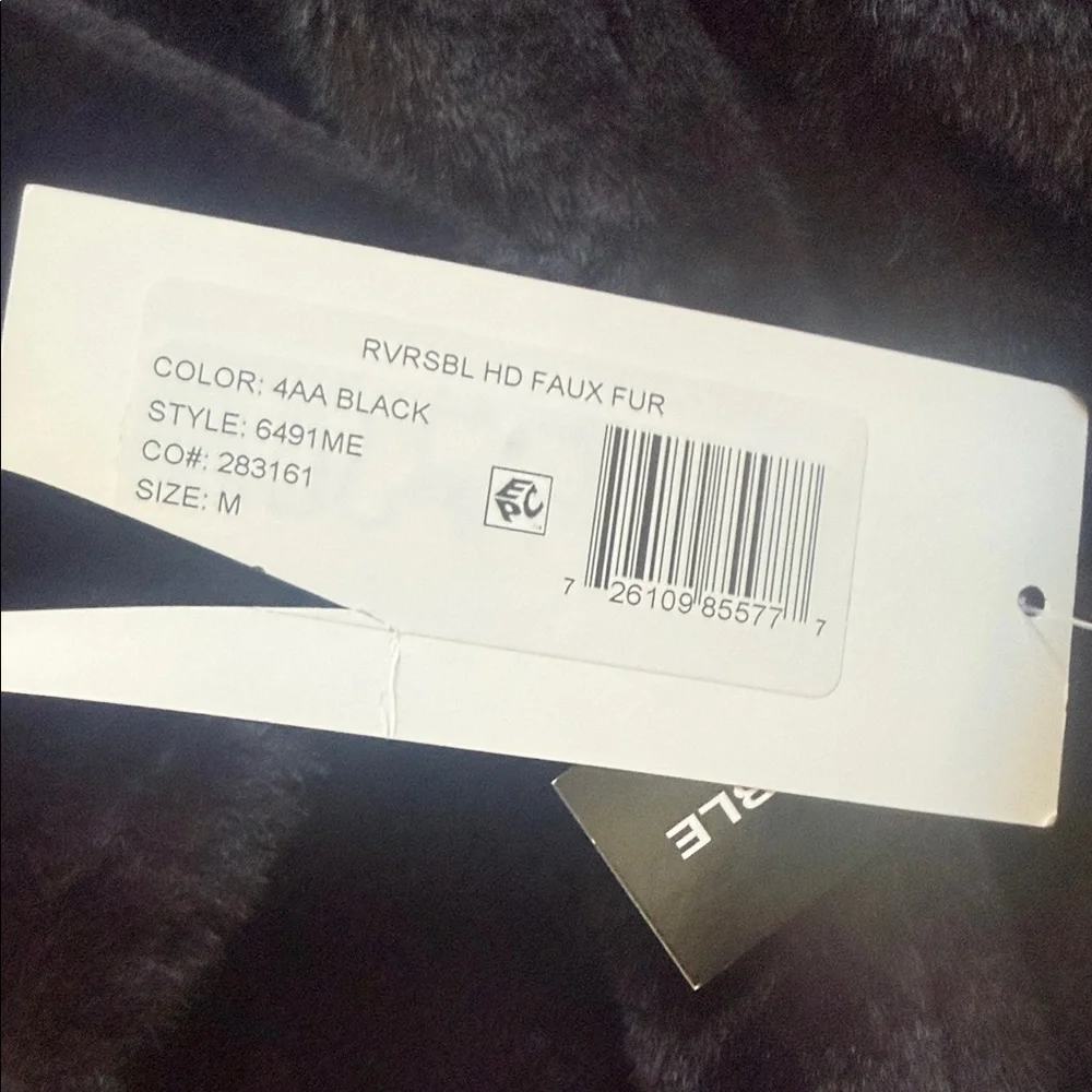 NWT Maralyn & Me Black Faux Fur Hooded Jacket Reversible Medium